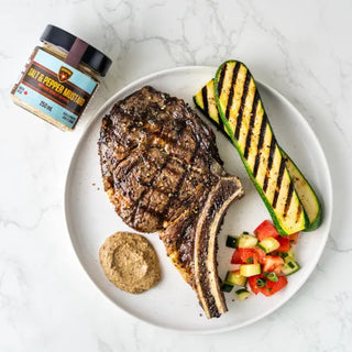 GRILLED STEAK WITH ZUCCHINI AND TOMATO SALAD