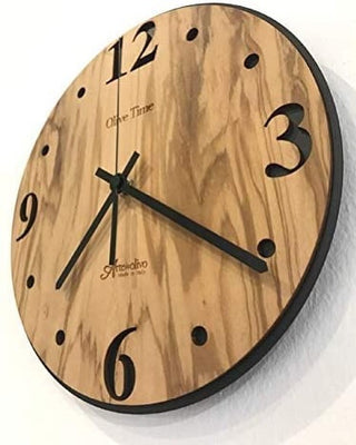 Olive Wood Classic Wall Clock (Black Background)