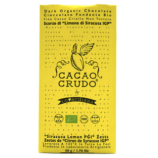 Chocolat noir cru 77 % de cacao avec zeste de citron de Sicile